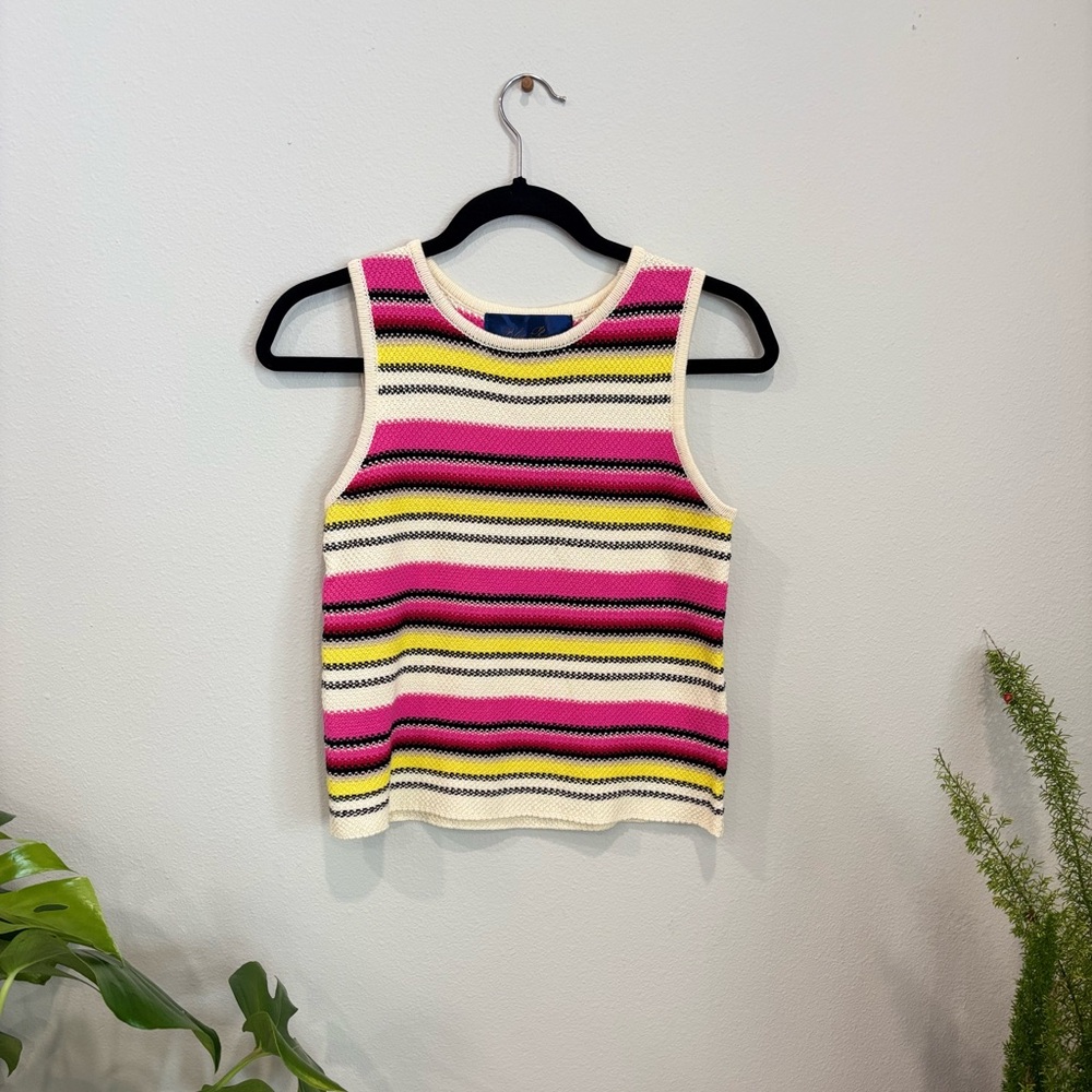 Blue Rain | Vibrant Striped Knit Tank Top | Size Small